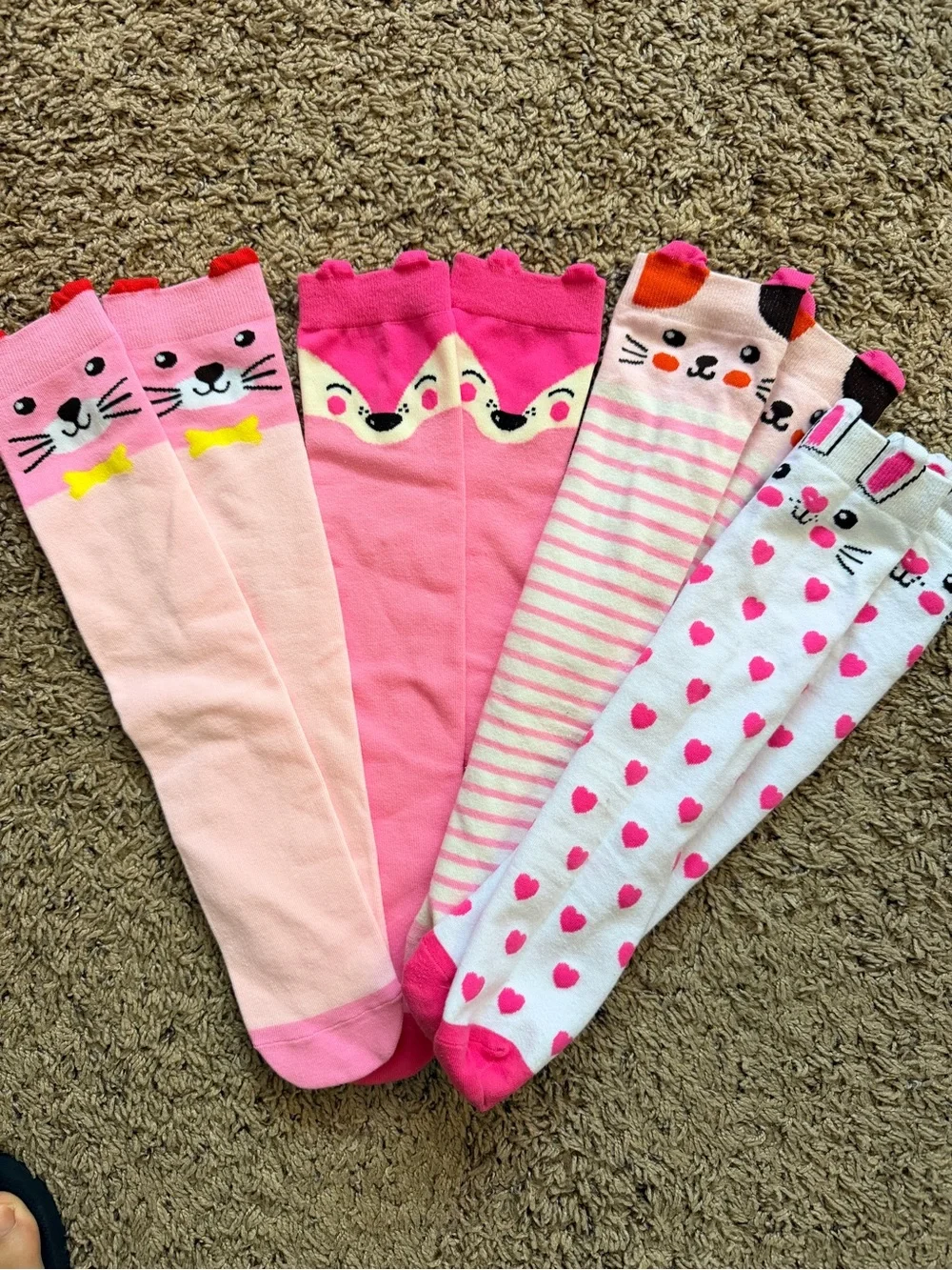 4 Pairs Girls Cartoon Animal Knee High Socks Assorted Styles